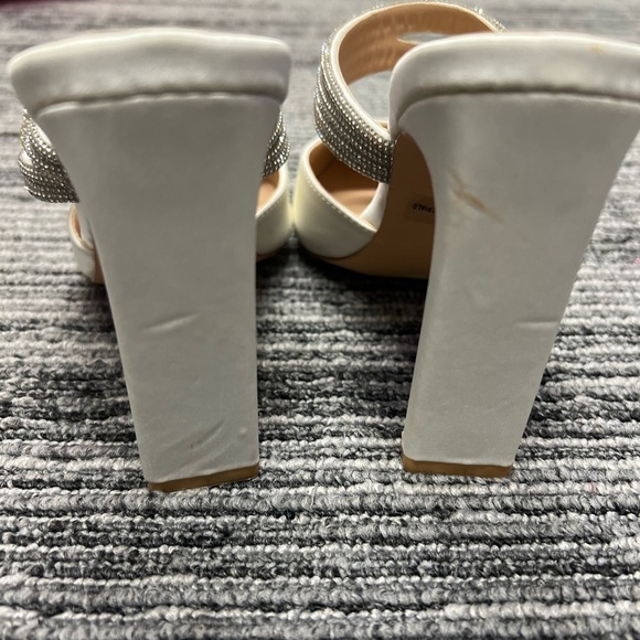 Celines White Satin Rhinestone Pointed-Toe Mule Pumps - Picture 3 of 6